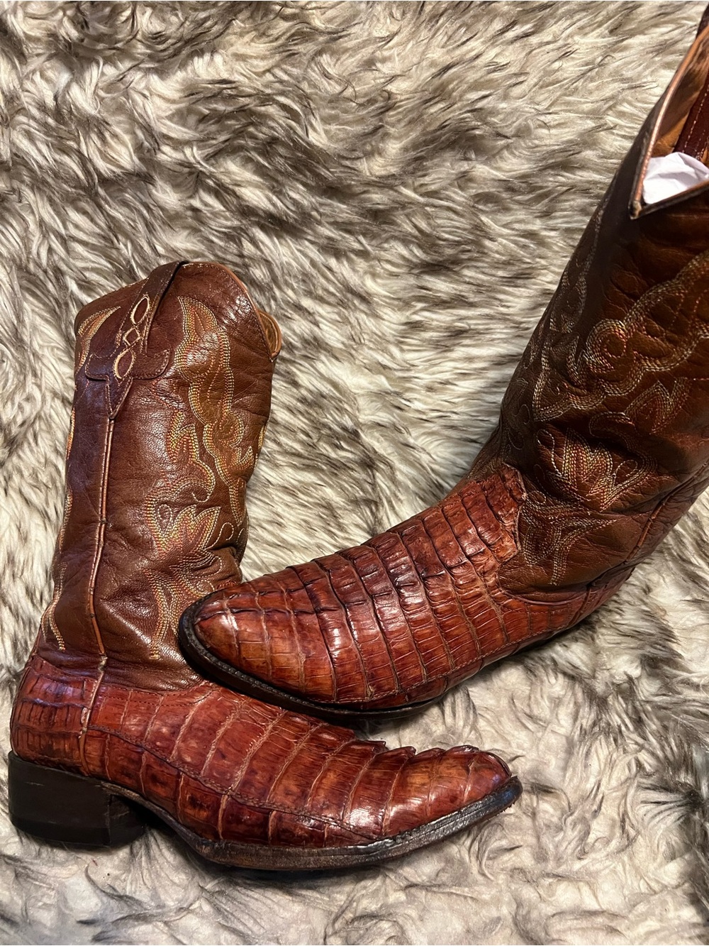 Men's Brown AMAZONAS Exotic CAIMAN & Leather Western Boots - Sz 9 EE